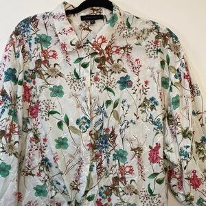 Gently worn Sanctuary Floral Button-Up Blouse, balloon sleeves eyelets medium